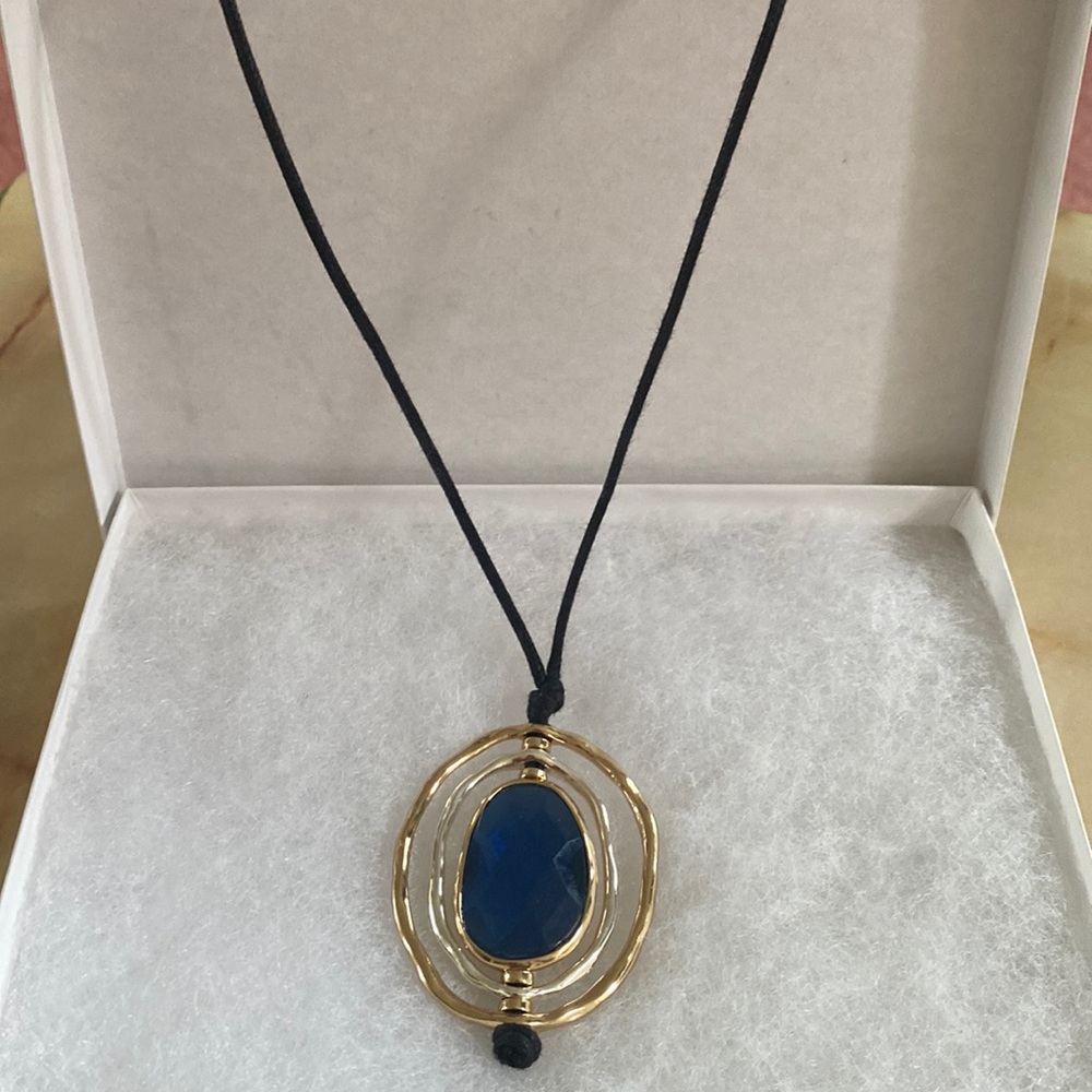 Bella Gold & Silver Necklace with gorgeous blue stone